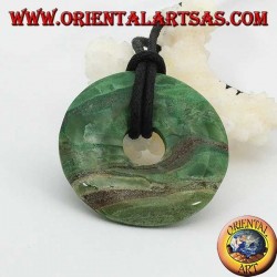 Pendentif en jade vert africain en forme de beignet 35 mm. en diamètre Ø cordon complet  (2)