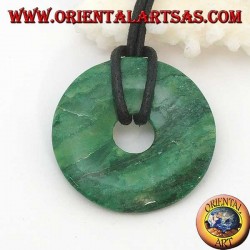 Pendentif en jade vert africain en forme de beignet 35 mm. en diamètre Ø cordon complet  (2)
