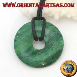 Pendentif en jade vert africain en forme de beignet 35 mm. en diamètre Ø cordon complet  (2)