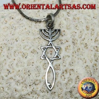 Ciondolo in argento della Menorah con stella di Davide