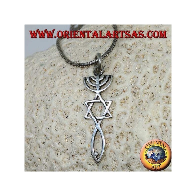 Colgante de plata de la Menorah con la Estrella de David