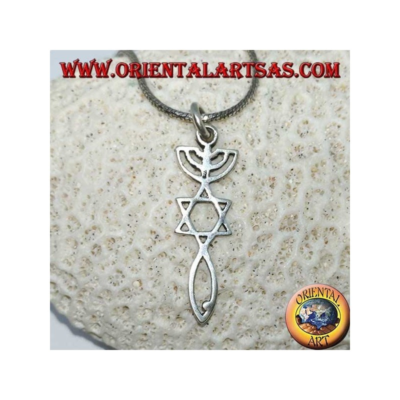 Colgante de plata de la Menorah con la Estrella de David