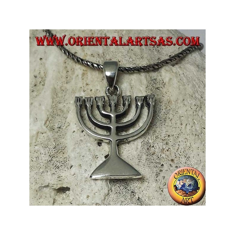 Silver pendant of the Menorah, oil lamp with seven arms