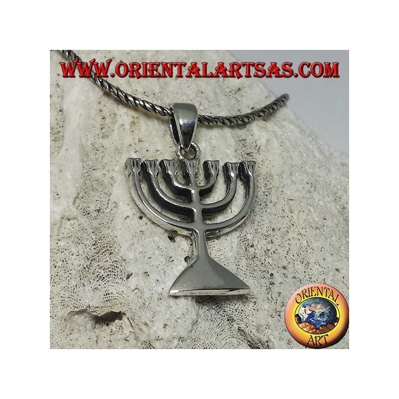 Ciondolo in argento della Menorah lampada ad olio a sette bracci
