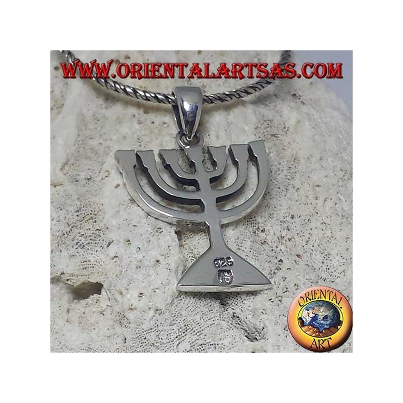 Ciondolo in argento della Menorah lampada ad olio a sette bracci