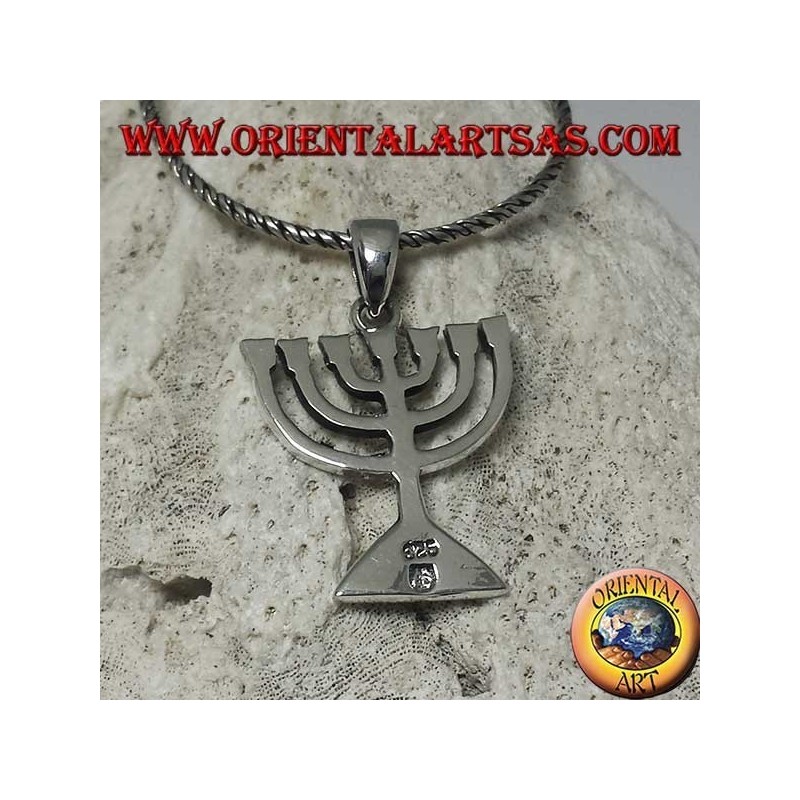 Silver pendant of the Menorah, oil lamp with seven arms