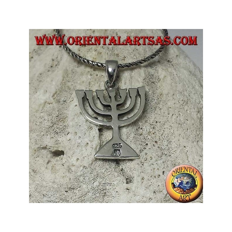 Ciondolo in argento della Menorah lampada ad olio a sette bracci