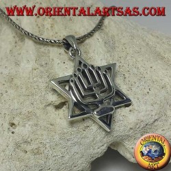 Silver pendant of the Menorah above the star of David