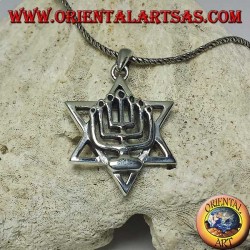 Silver pendant of the Menorah above the star of David