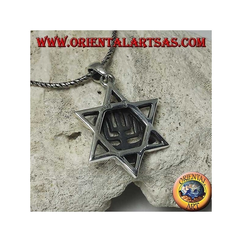 Silver pendant of the Menorah above the star of David