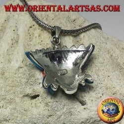 Silver pendant, native Indian head with turquoise feather headdress