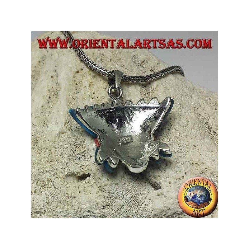 Silver pendant, native Indian head with turquoise feather headdress