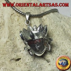 Silberanhänger, Indianerkopf mit Perlmutt-Onyx und Korallenkopfschmuck