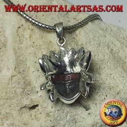 Silver pendant, native Indian head with mother-of-pearl onyx and coral headdress