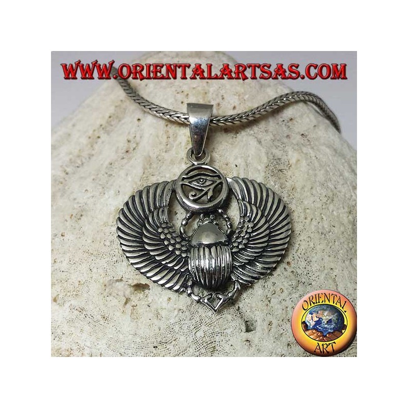 Silver pendant, Egyptian scarab with eye of Horus