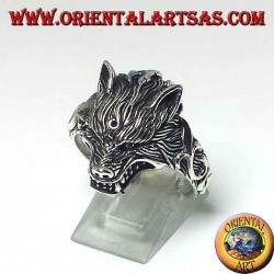 Ring in 925 ‰ silver, with a wolf's head that growls