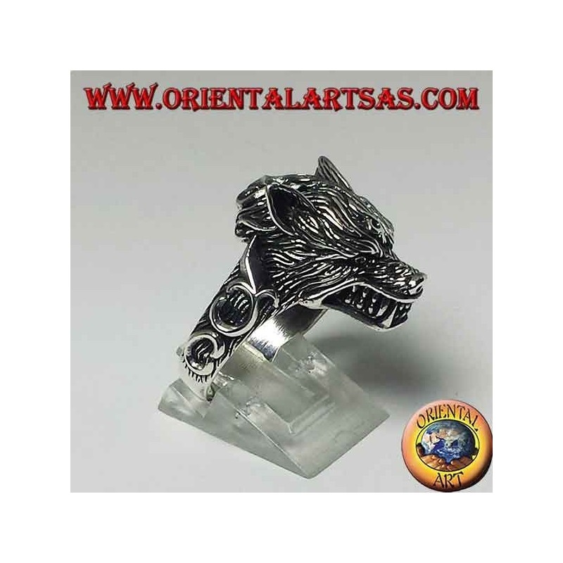 Anillo en plata 925 ‰, con cabeza de lobo que gruñe