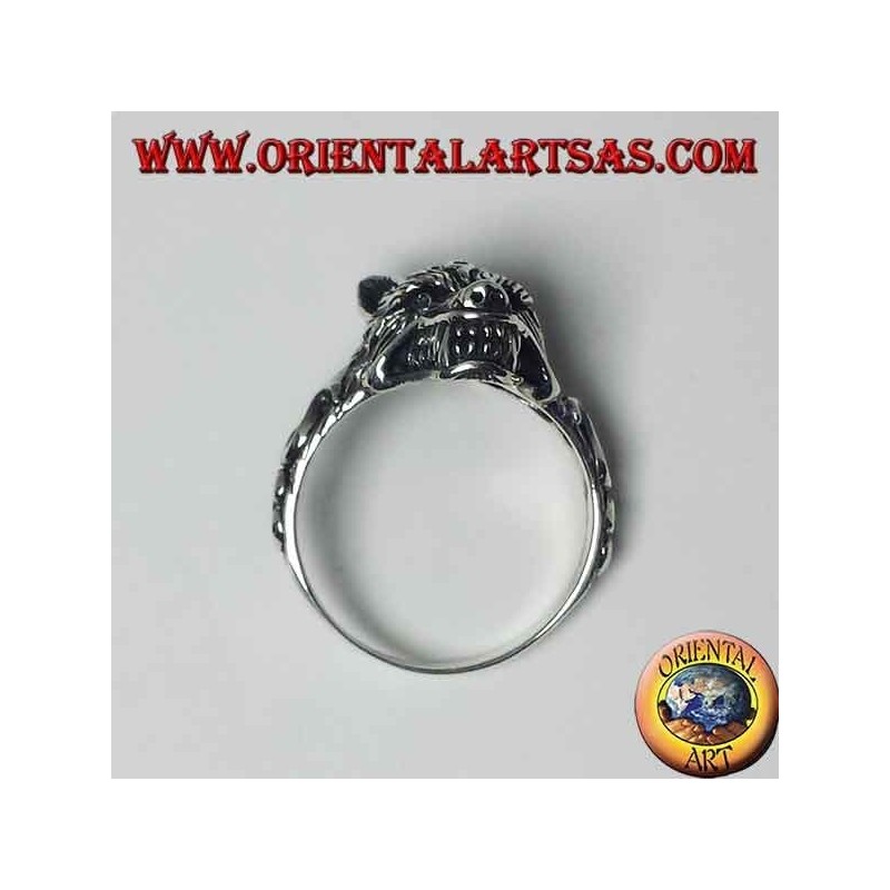 Ring in 925 ‰ silver, with a wolf's head that growls