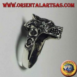 Ring in 925 ‰ silver, with a wolf's head that growls