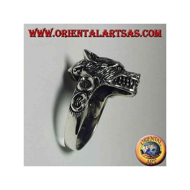 Anillo en plata 925 ‰, con cabeza de lobo que gruñe