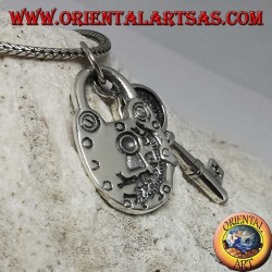 Pendentif en argent 925 composé d'un cadenas et d'une clé avec horloge