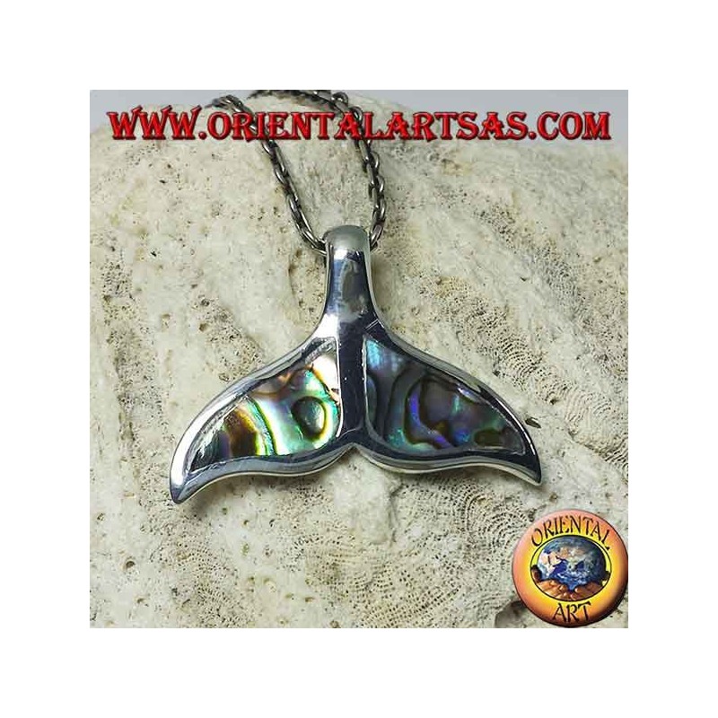 Silver dolphin tail pendant with paua shell