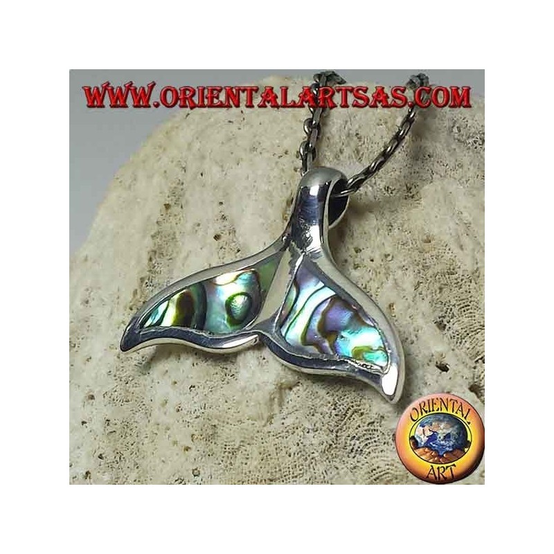 Ciondolo in argento coda di delfino con paua shell