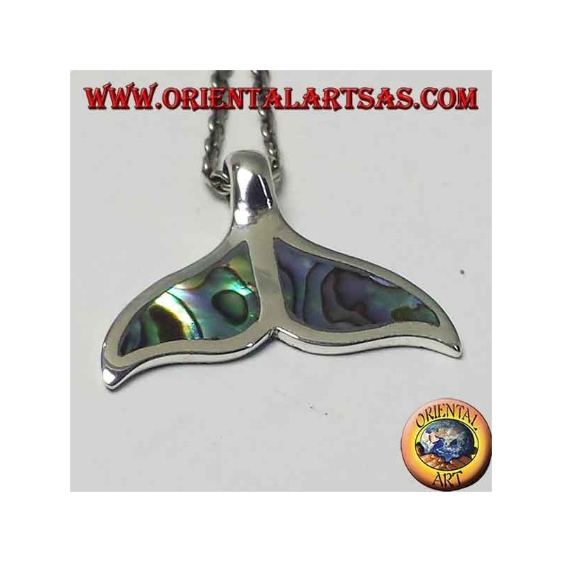 Pendentif queue de dauphin en argent avec coquille de paua