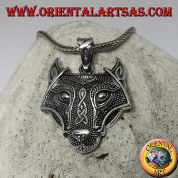 Silber Wolfskopf Anhänger mit keltischem Knoten