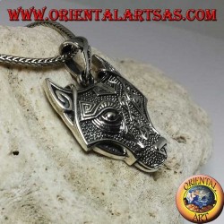 Silver wolf's head pendant with Celtic knot