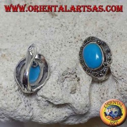 Silver lobe earrings with oval turquoise and marcasites