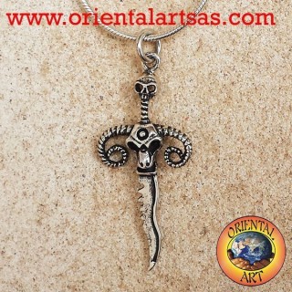 dagger pendant with skull and silver ram horns