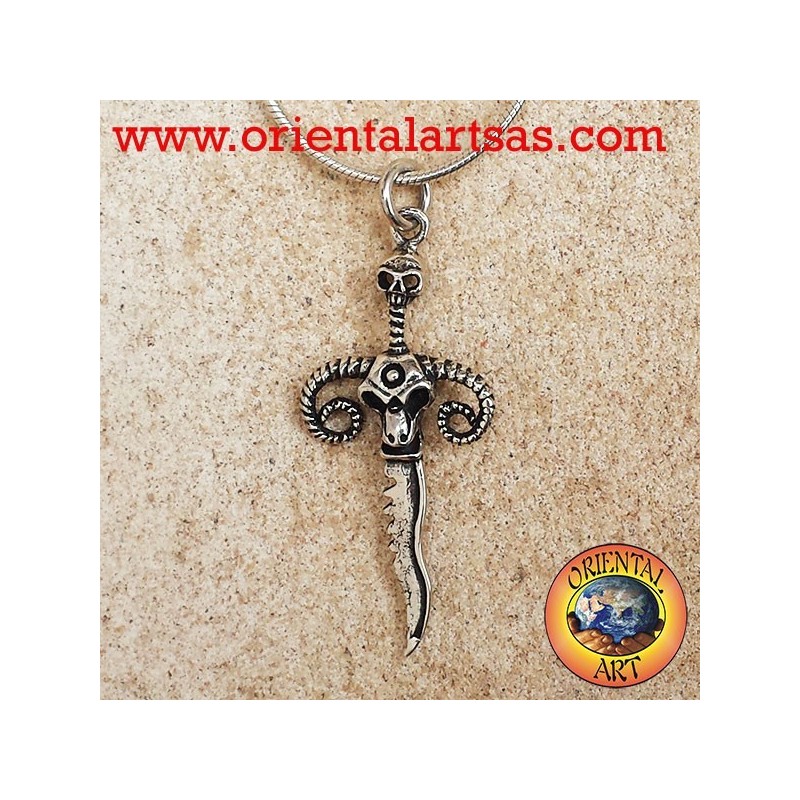 Dolch Anhänger mit Totenkopf und Silber Widderhörner