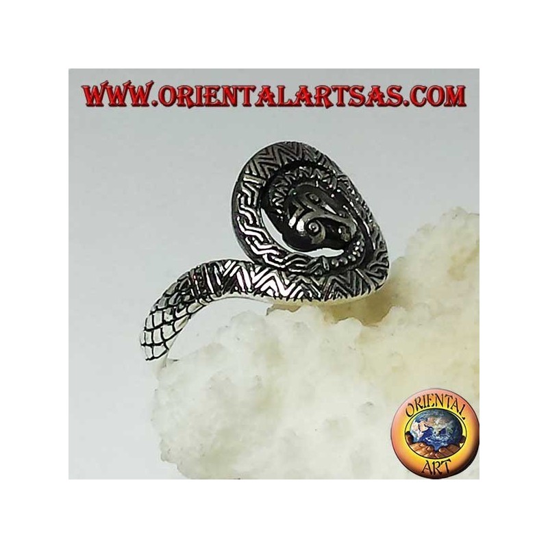 Anello in argento a cobra serpente spirale sacra  della kundalini