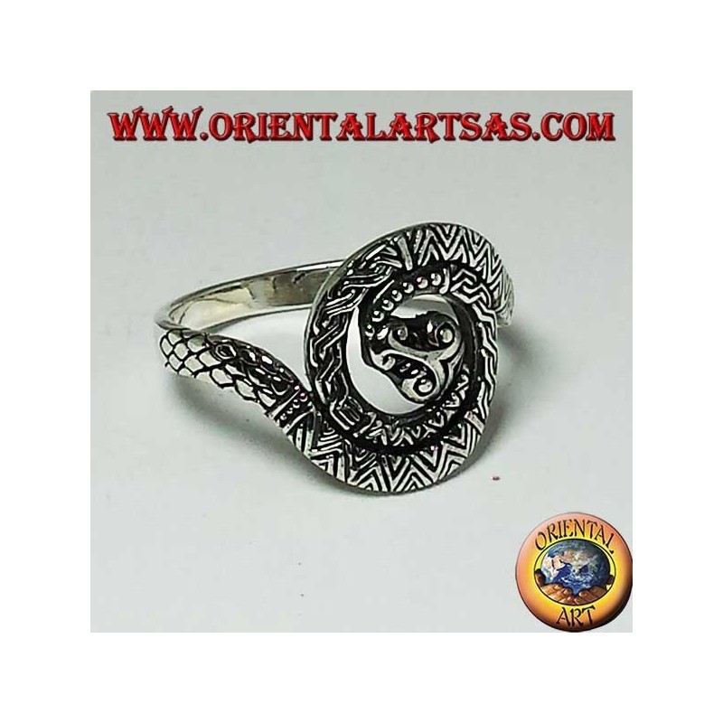 Anello in argento a cobra serpente spirale sacra  della kundalini