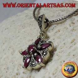 Silberanhänger mit 5 natürlichen Rubinen in einem Shuttle + 1 Runde zu einem Stern und Markasit