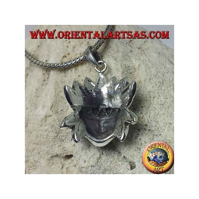 Silver pendant, Indian native with turquoise feather headdress