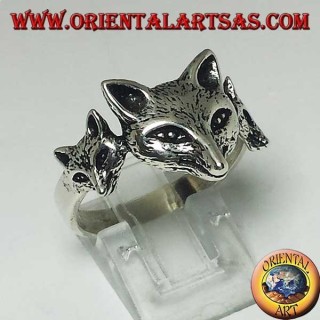 Bague en argent avec renard avec ses oursons