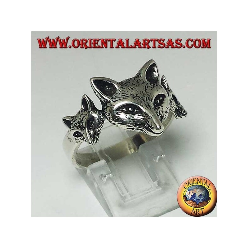 Bague en argent avec renard avec ses oursons