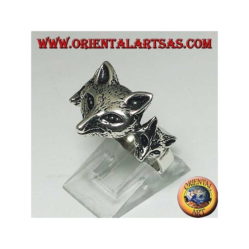 Anello in argento con volpe con i suoi cuccioli