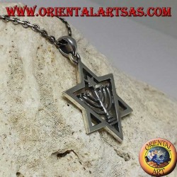 Silver star of David pendant with Menorah and star inside