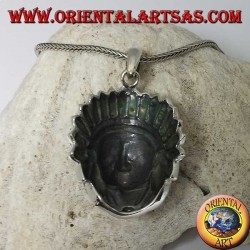 Silberanhänger, Indianerkopf mit Paua Muschelkopfschmuck (Abalone)
