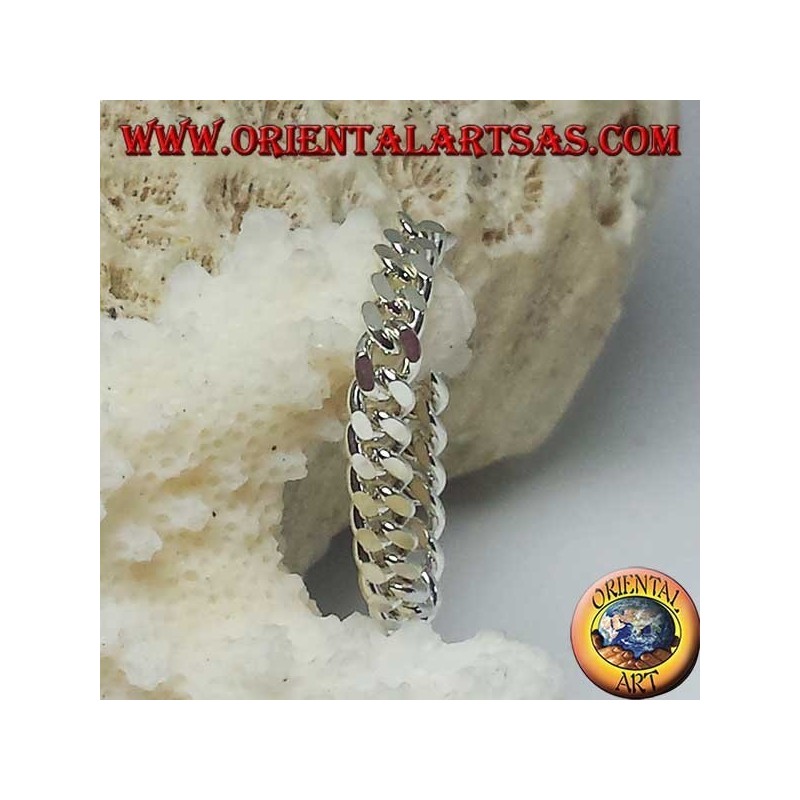 Bague en argent, petite chaîne gourmette souple