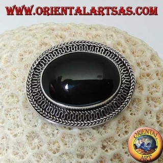 Handgemachte Silberbrosche mit großem ovalen Onyx