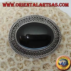 Handmade silver brooch with large oval onyx