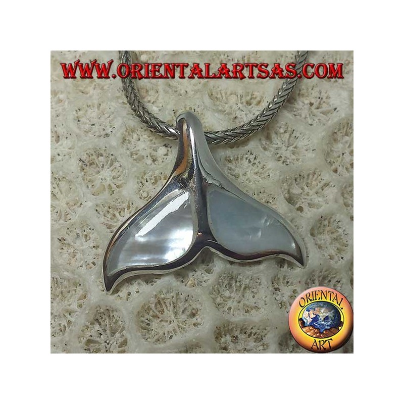 Colgante de plata de cola de ballena con madreperla (grande)