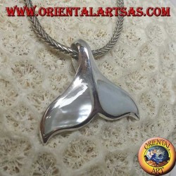 Silver whale tail pendant with mother of pearl (large)