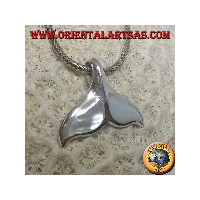 Ciondolo in argento coda di balena con madreperla (grande)