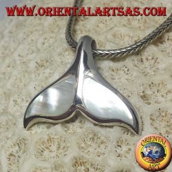Silver whale tail pendant with mother of pearl (large)