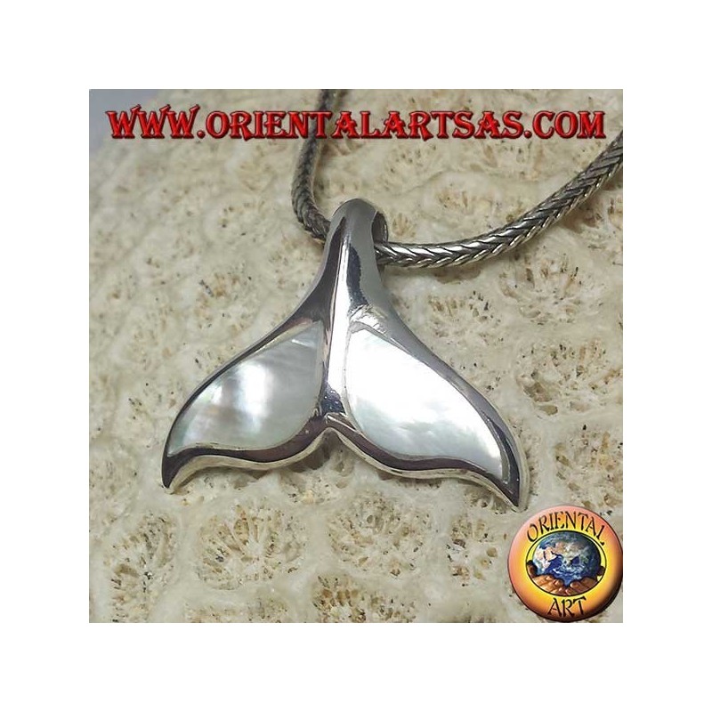 Colgante de plata de cola de ballena con madreperla (grande)